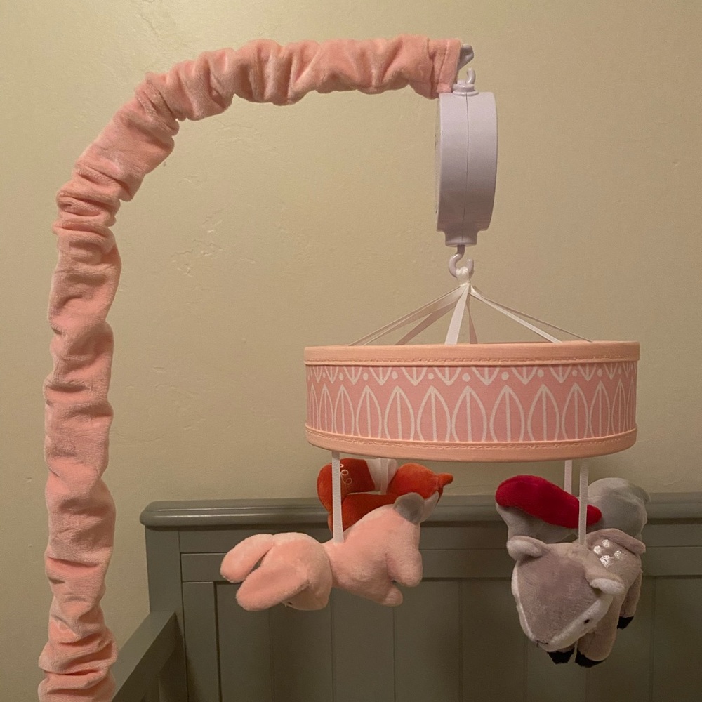 Lambs and Ivy pink woodland musical mobile